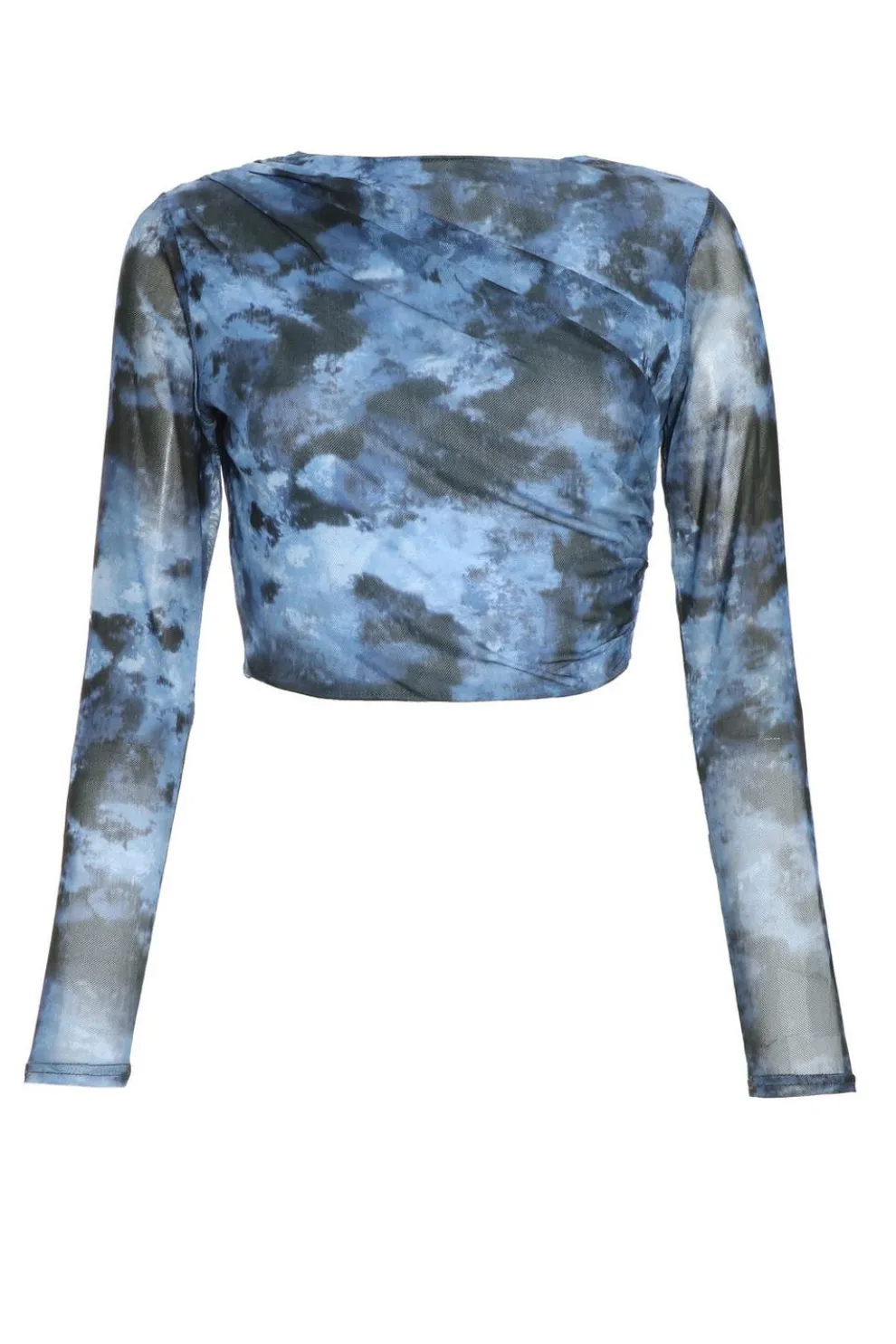 Blue Marble Print Mesh Crop Top