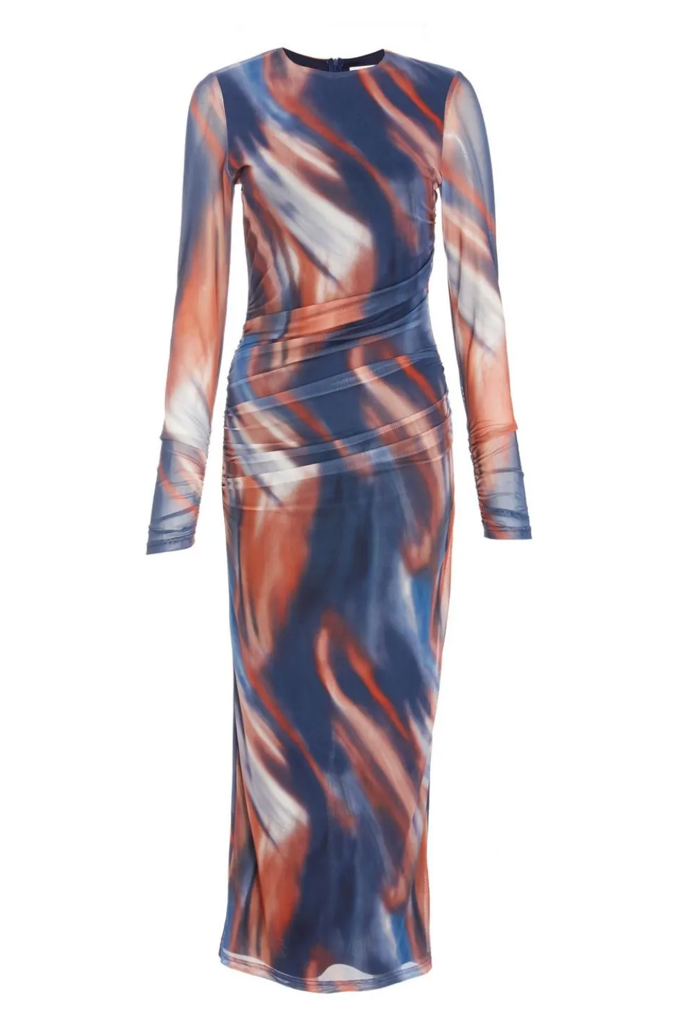 Blue Marble Print Mesh Midaxi Dress