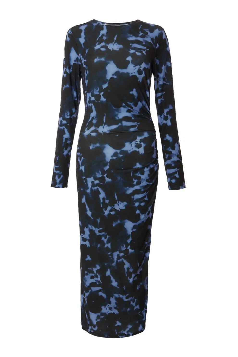 Blue Marble Ruched Midi Dress