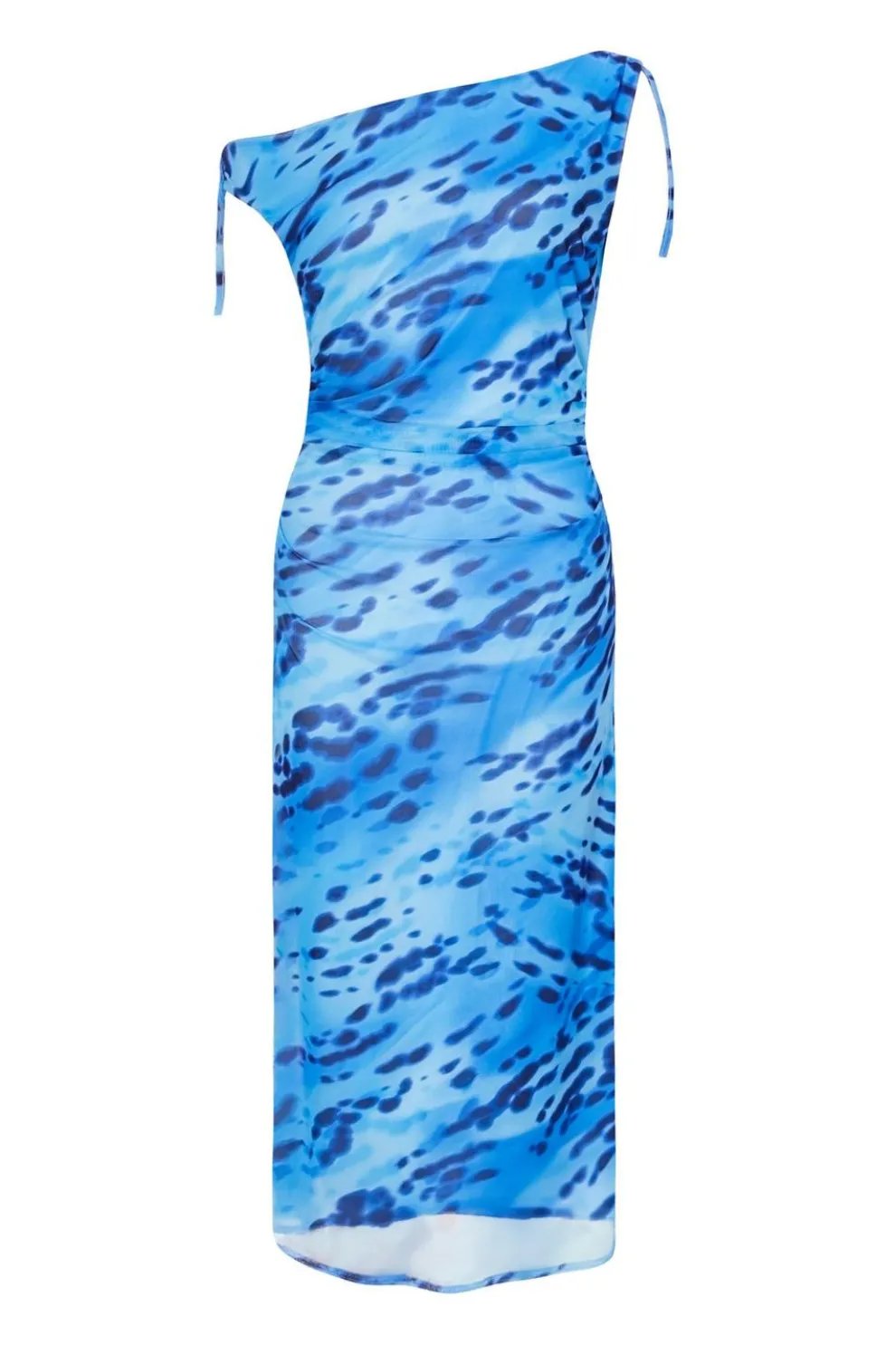 Blue Mesh Animal Print Midi Dress