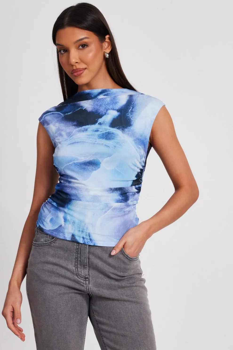 Blue Mesh Tie Dye Crop Top