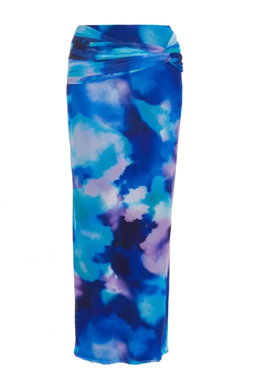 Blue Mesh Tie Dye Print Midaxi Skirt