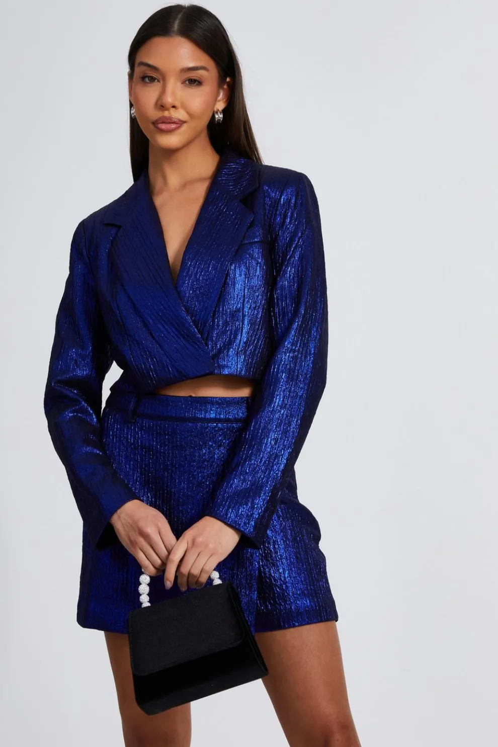 Blue Metallic Cropped Blazer
