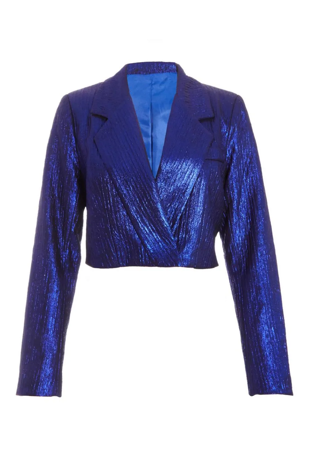 Blue Metallic Cropped Blazer