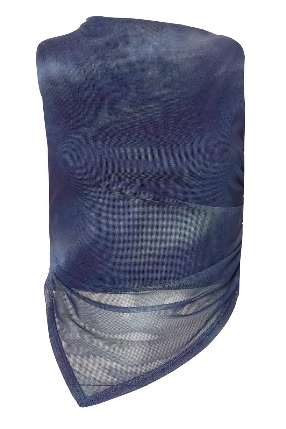 Blue Printed Mesh Crop Top