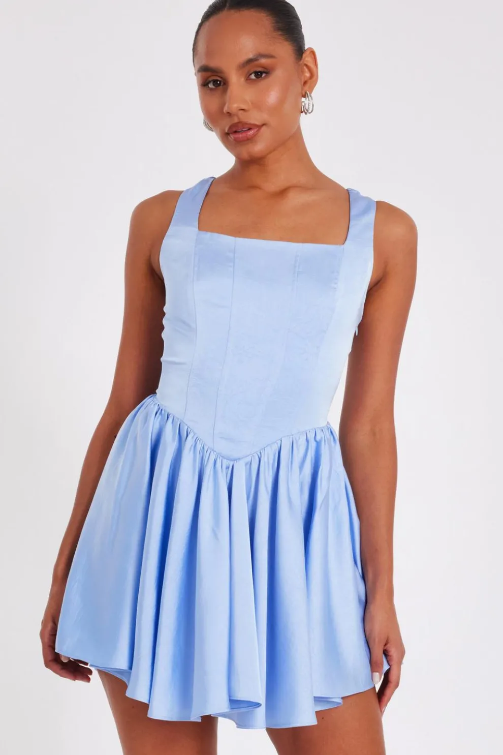 Blue Satin Corset Mini Dress