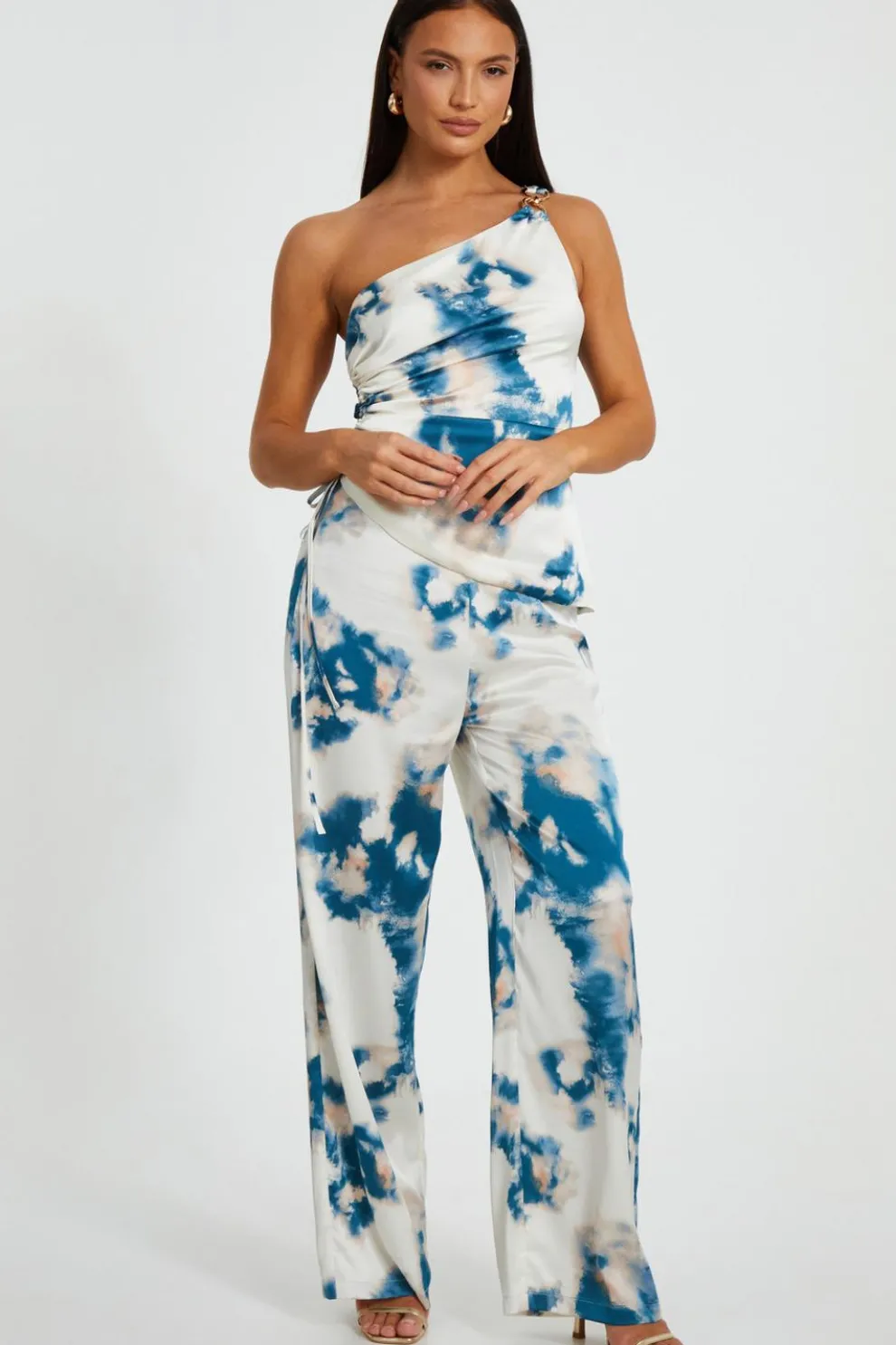 Blue Satin Marble Print Top
