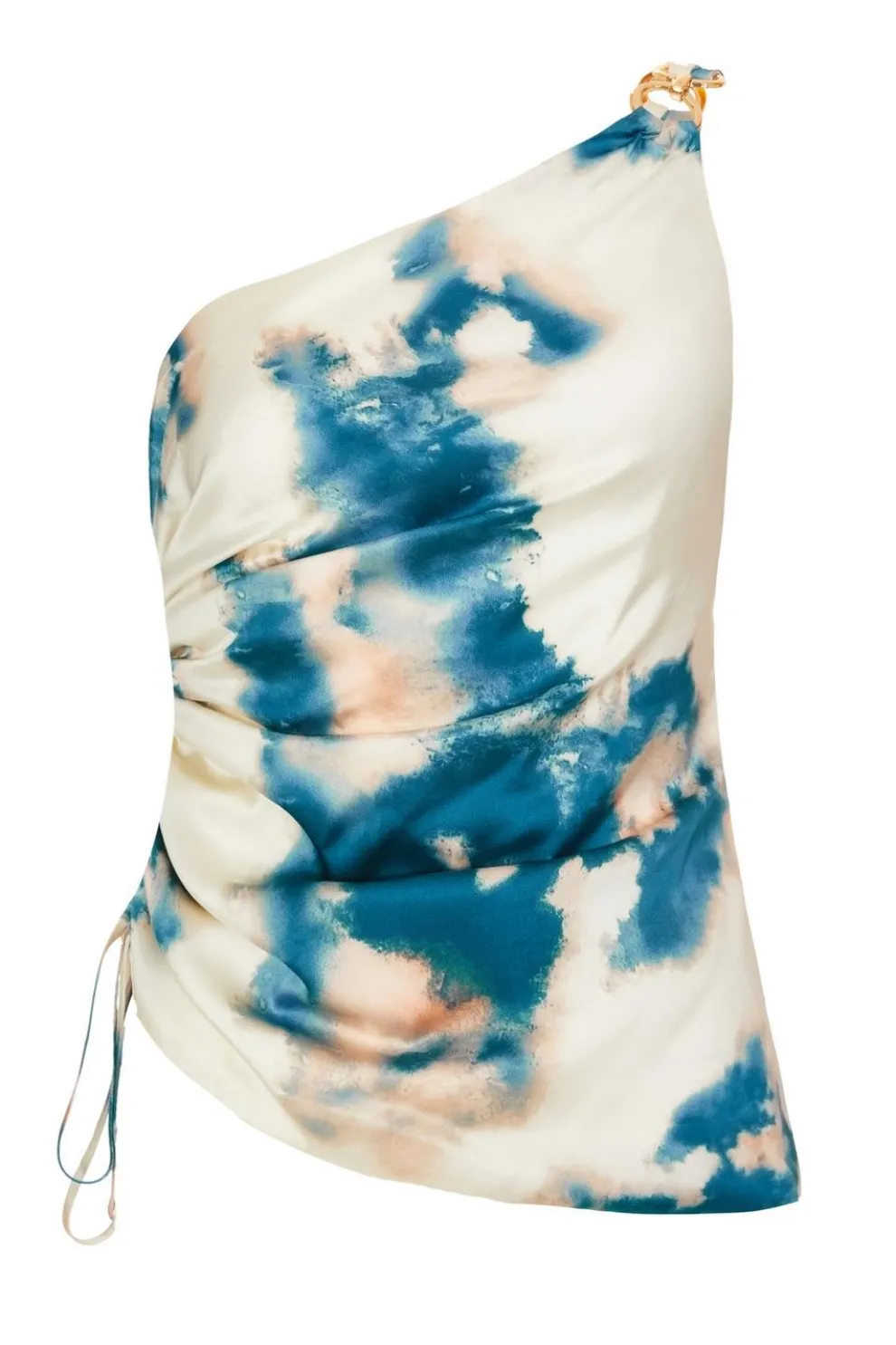 Blue Satin Marble Print Top