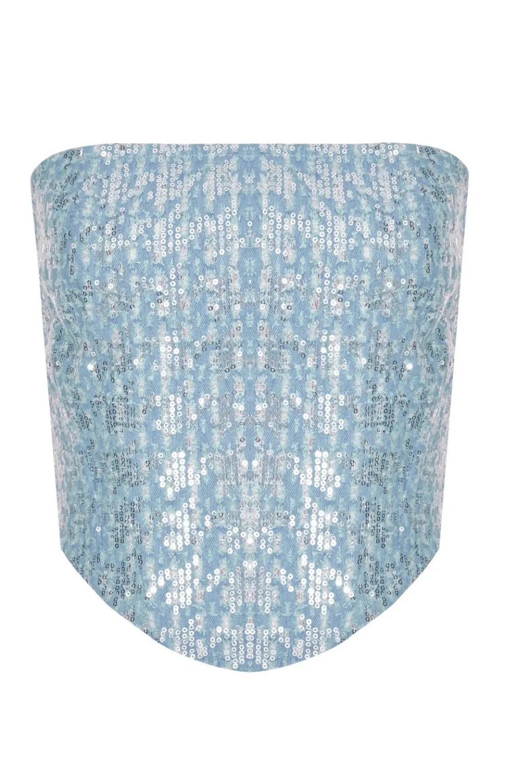 Blue Sequin Denim Bandeau Top