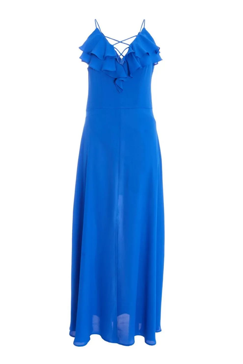 Blue Strappy Ruffle Chiffon Maxi Dress