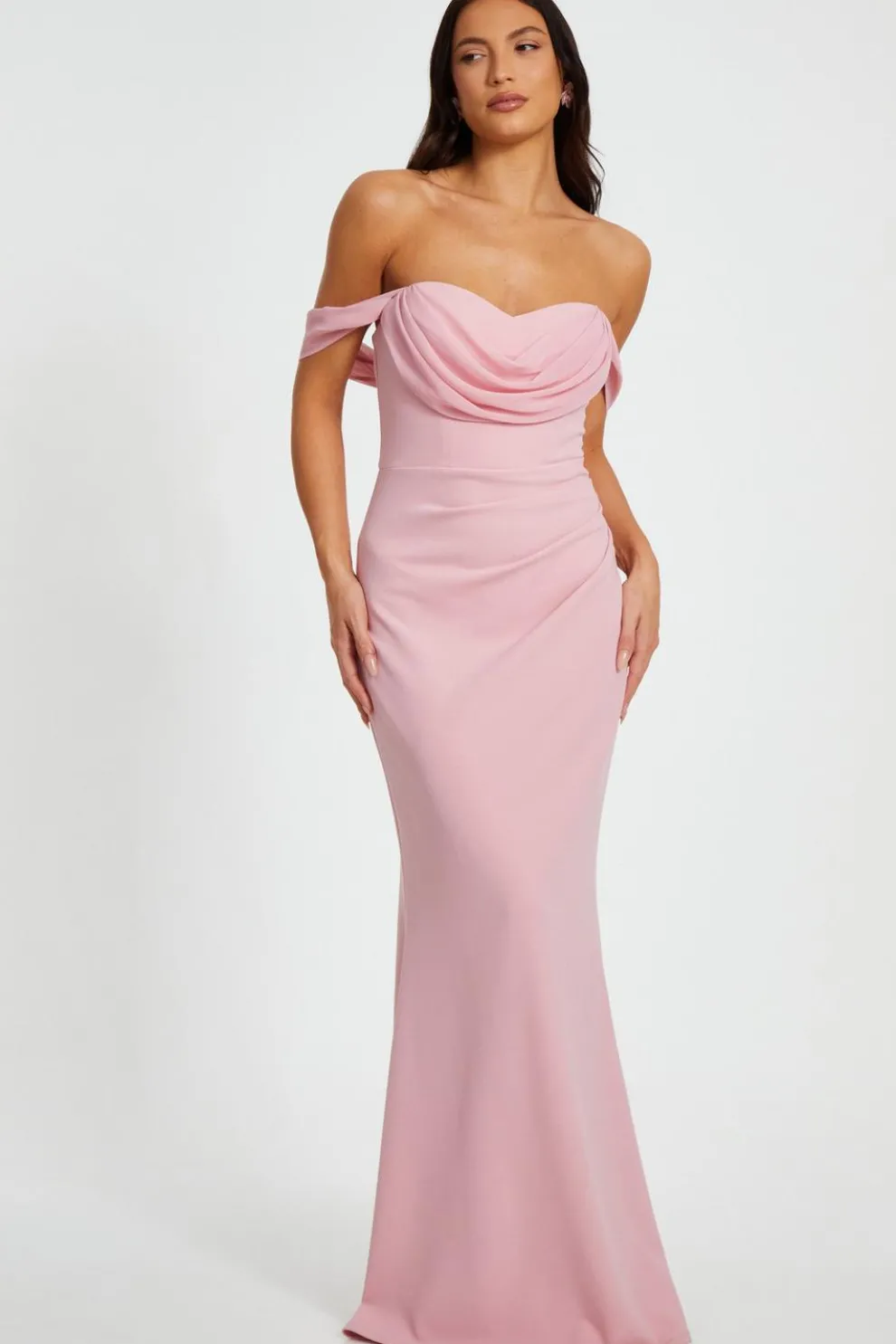 Blush Chiffon Bardot Maxi Dress