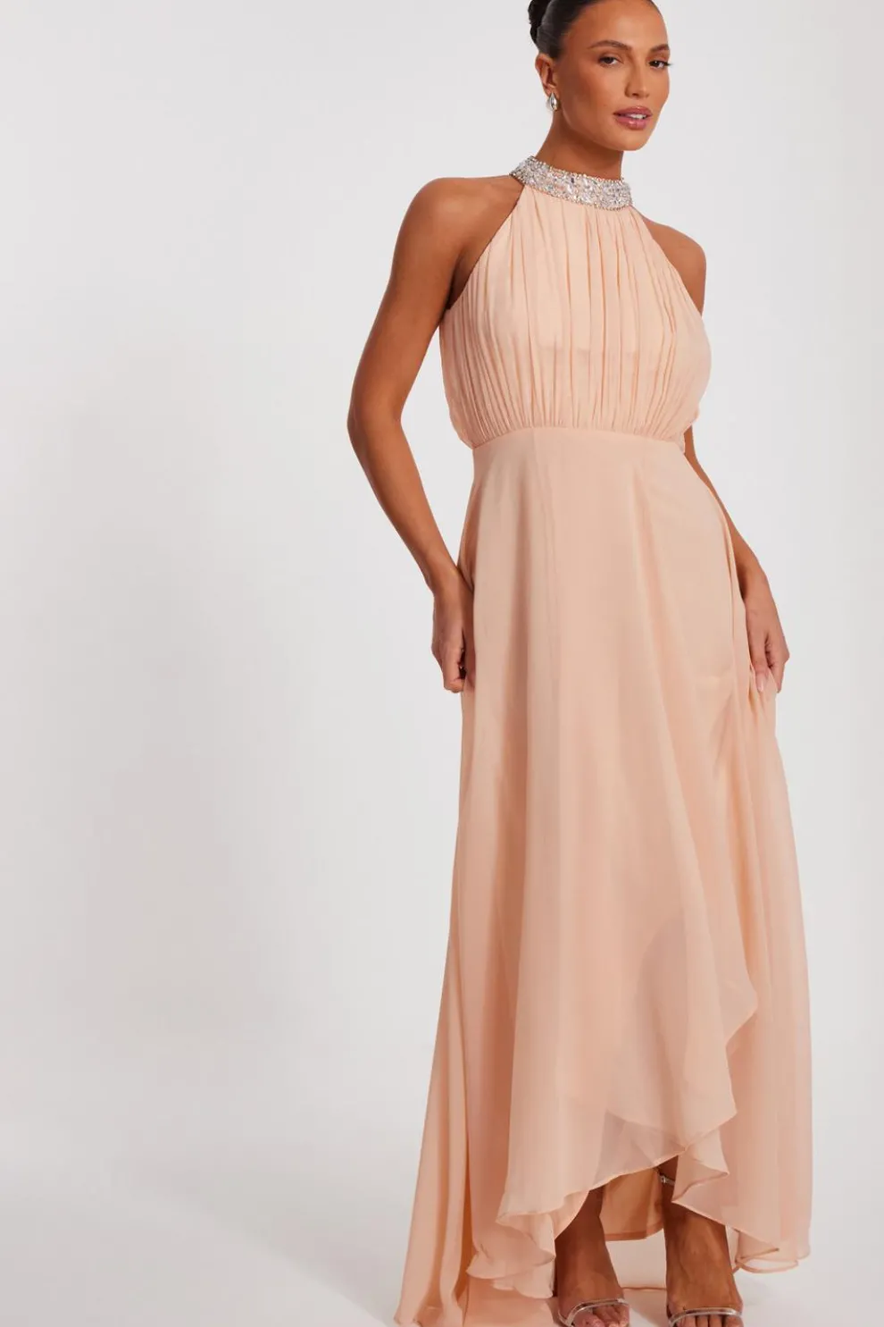 Blush Chiffon High Neck Maxi Dress