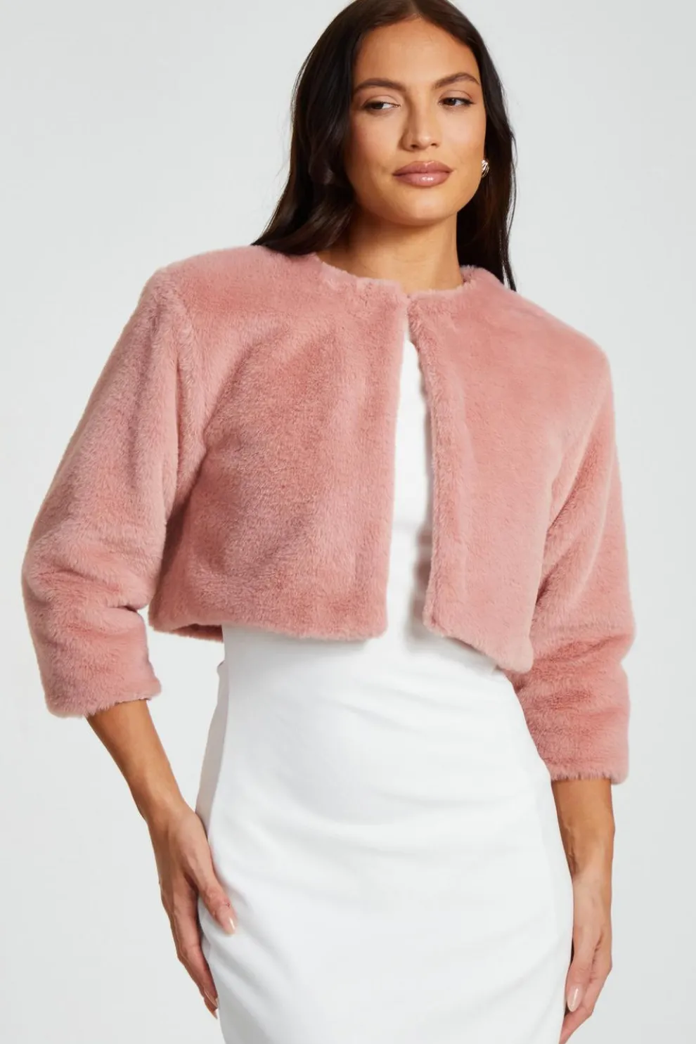 Blush Faux Fur Cropped Cape