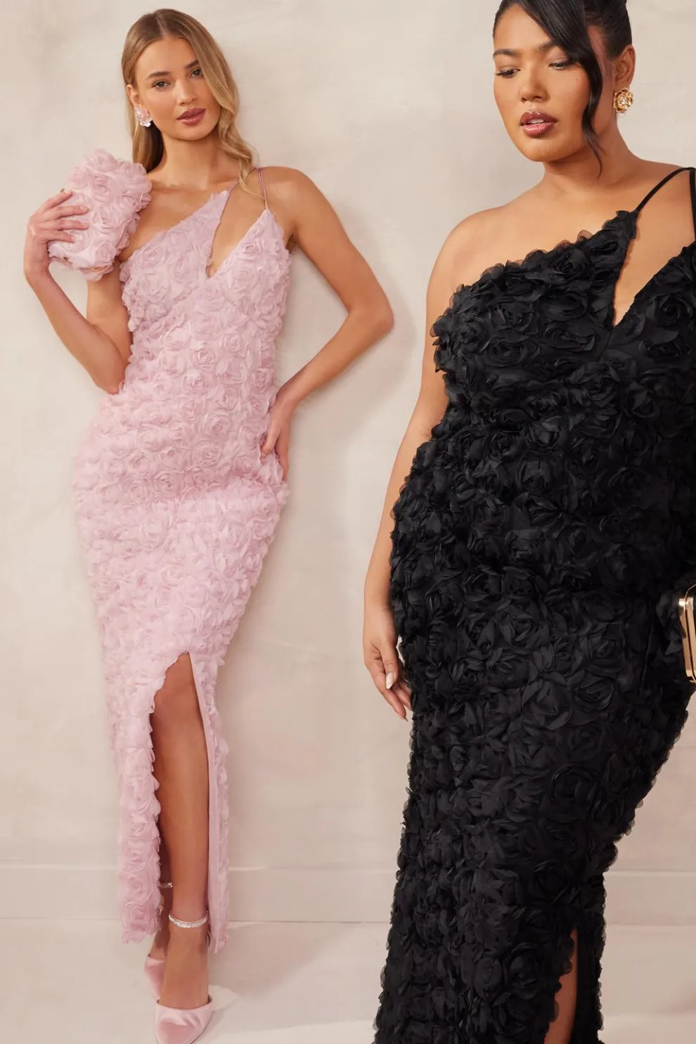 Blush One Shoulder Floral Maxi Dress