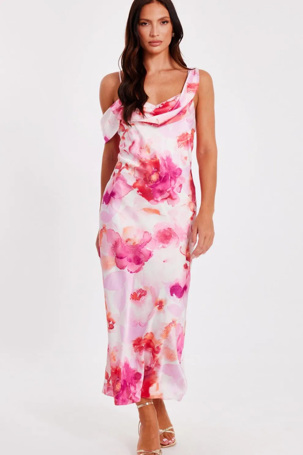 Blush Satin Tropical Print Midaxi Dres