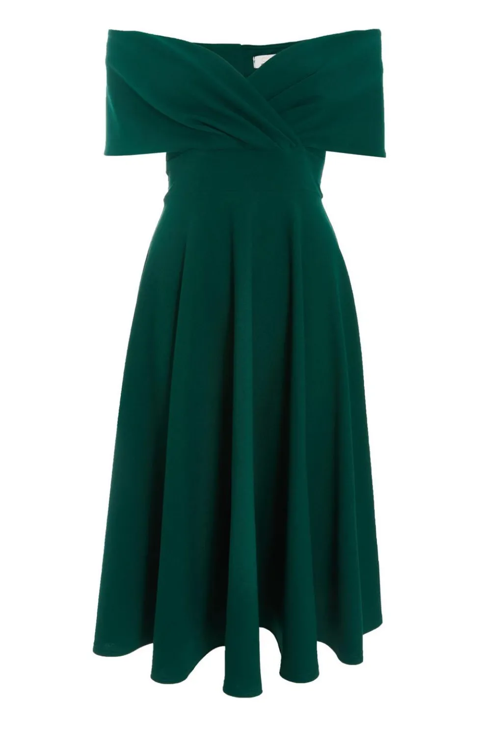 Bottle Green Bardot Skater Midi Dress