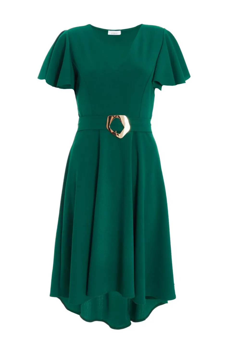 Bottle Green Buckle Detail Midi Dress