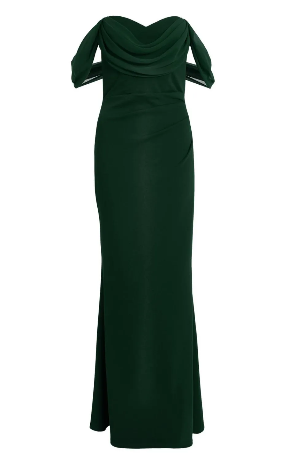 Bottle Green Chiffon Bardot Maxi Dress