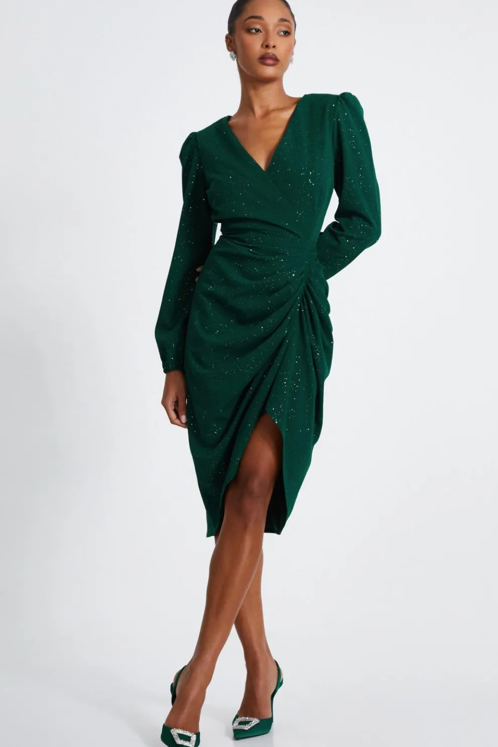 Bottle Green Glitter Midi Dress