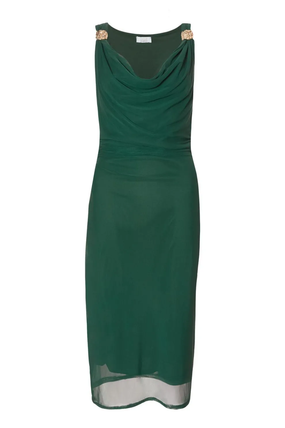 Bottle Green Mesh Buckle Detail Midi Dress