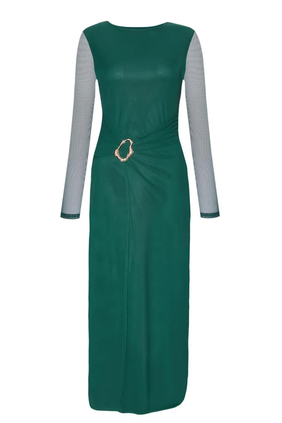 Bottle Green Mesh Buckle Midaxi Dress