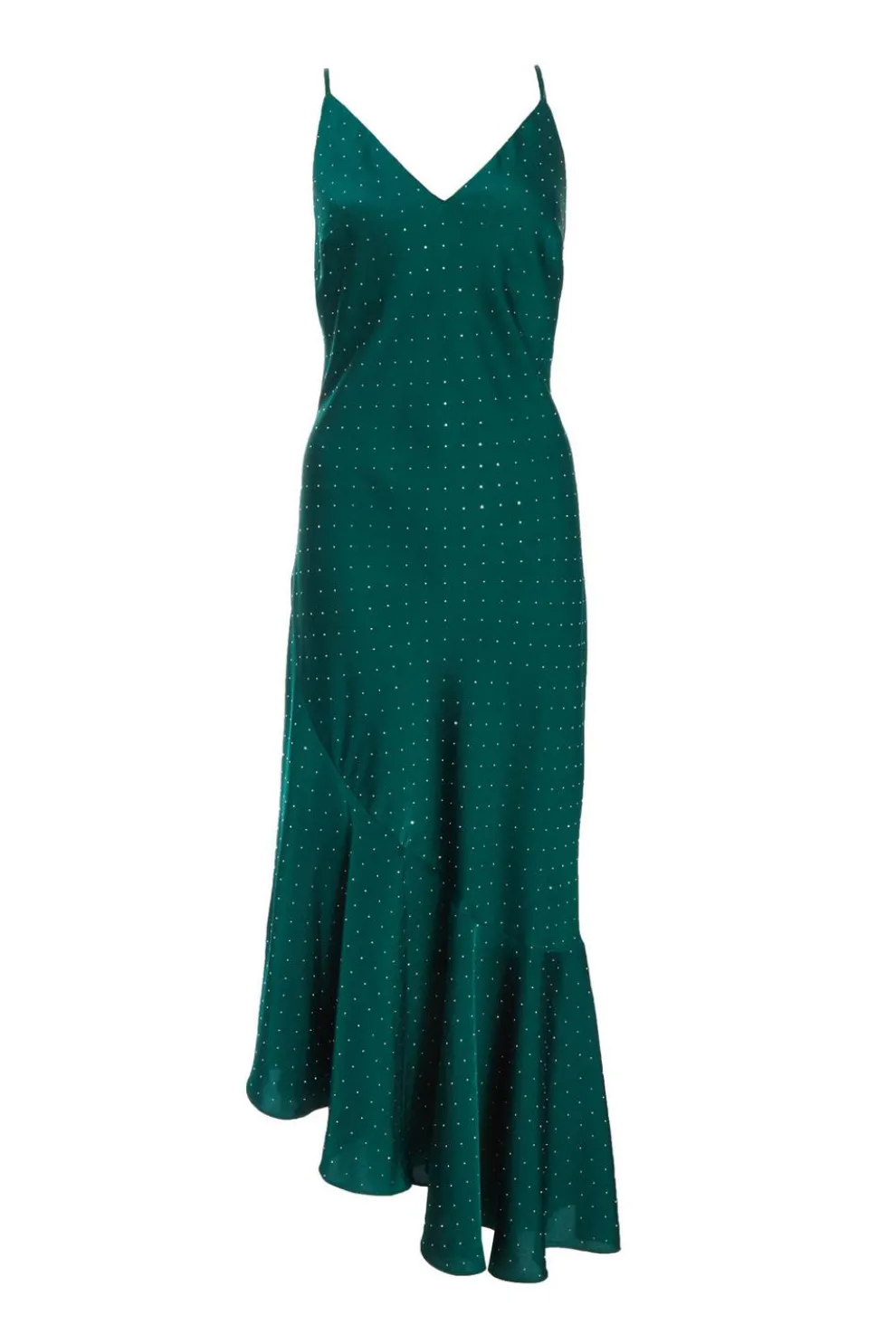 Bottle Green Satin Asymmetric Midaxi Dress