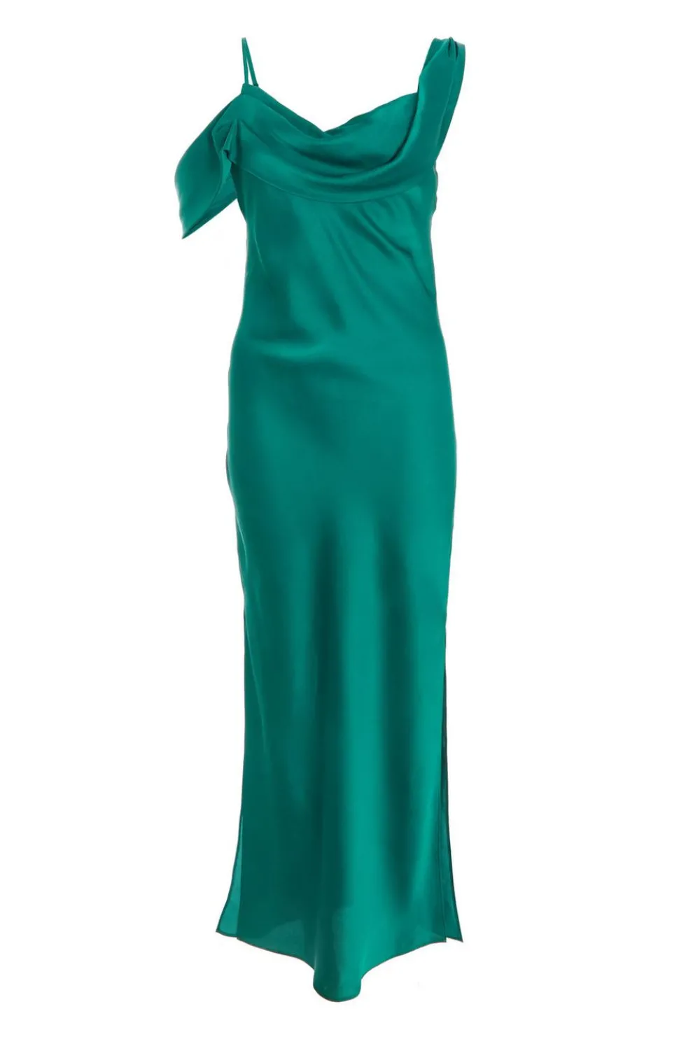 Bottle Green Satin Drop Shoulder Maxi Dress