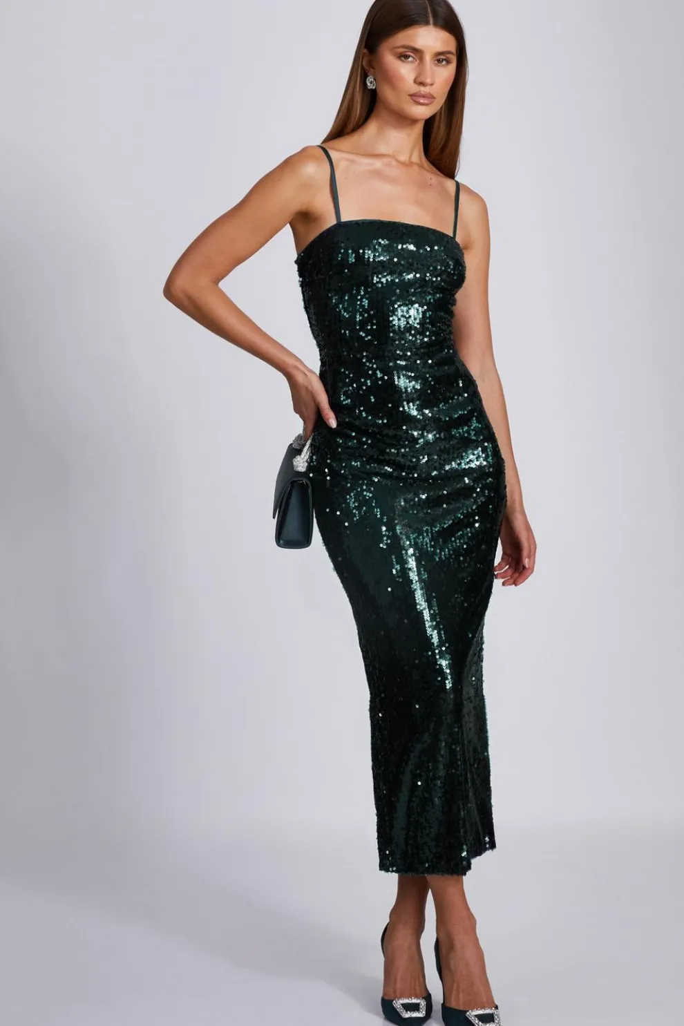 Bottle Green Sequin Midaxi Dress