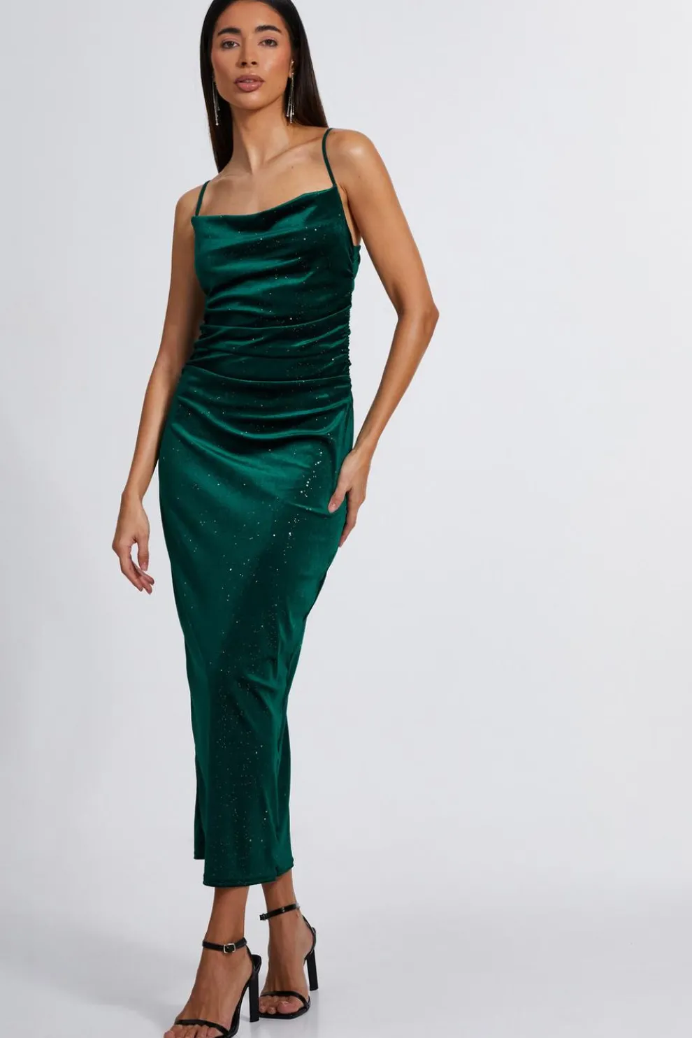 Bottle Green Velvet Glitter Midaxi Dress