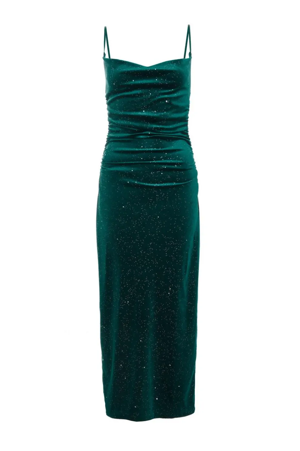 Bottle Green Velvet Glitter Midaxi Dress