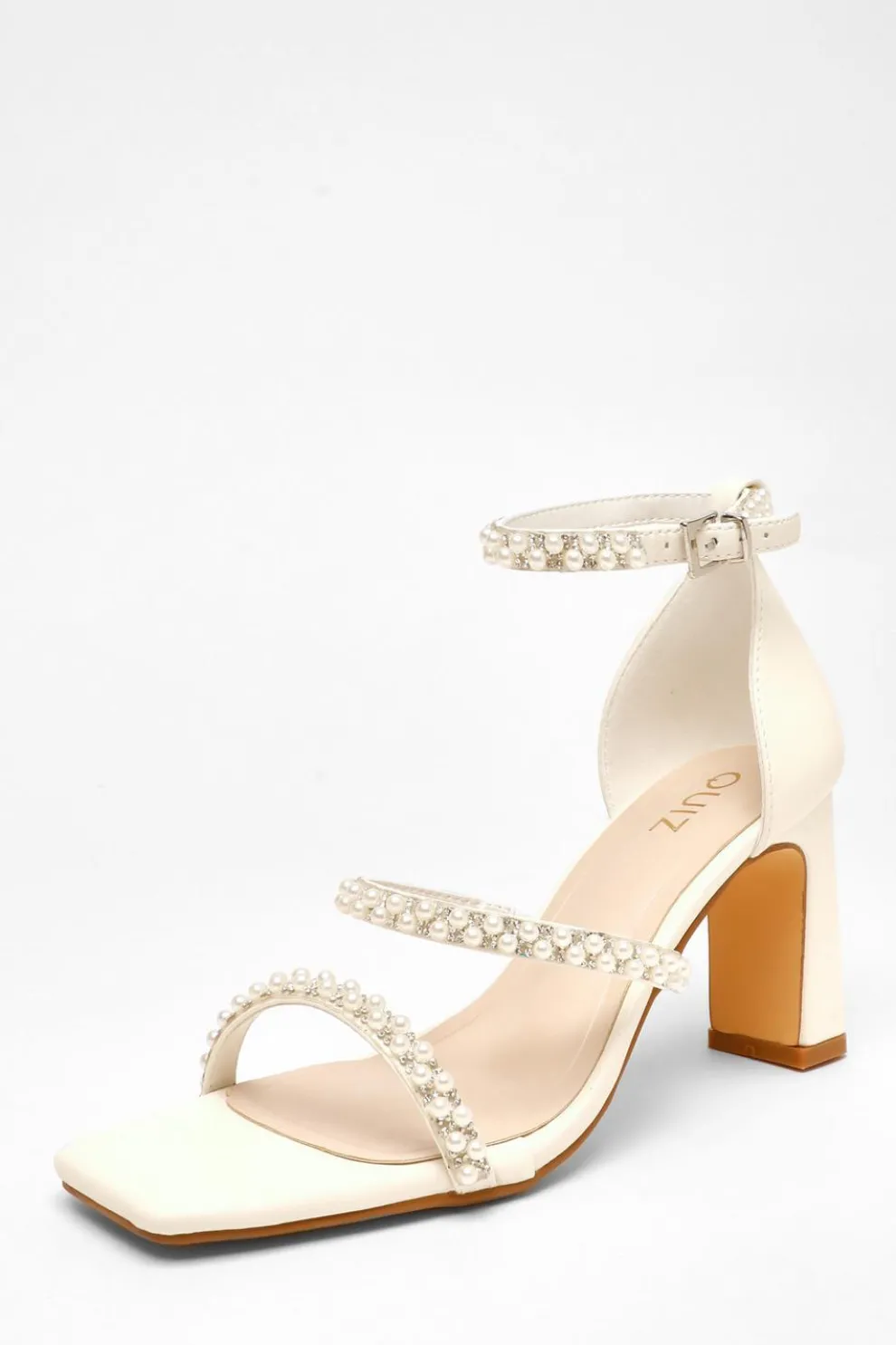 Bridal Faux Leather Pearl Strap Heels