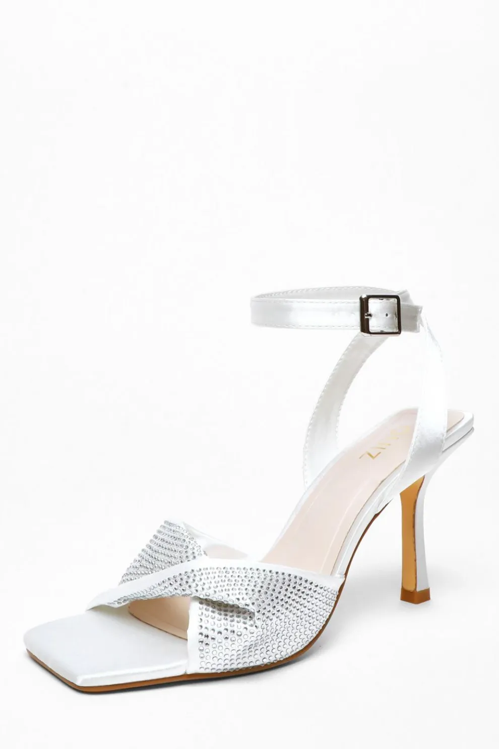 Bridal White Diamante Twist Heeled Sandals