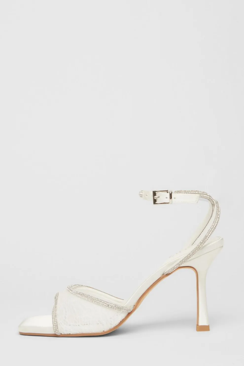 Bridal White Lace Diamante Heeled Sandal