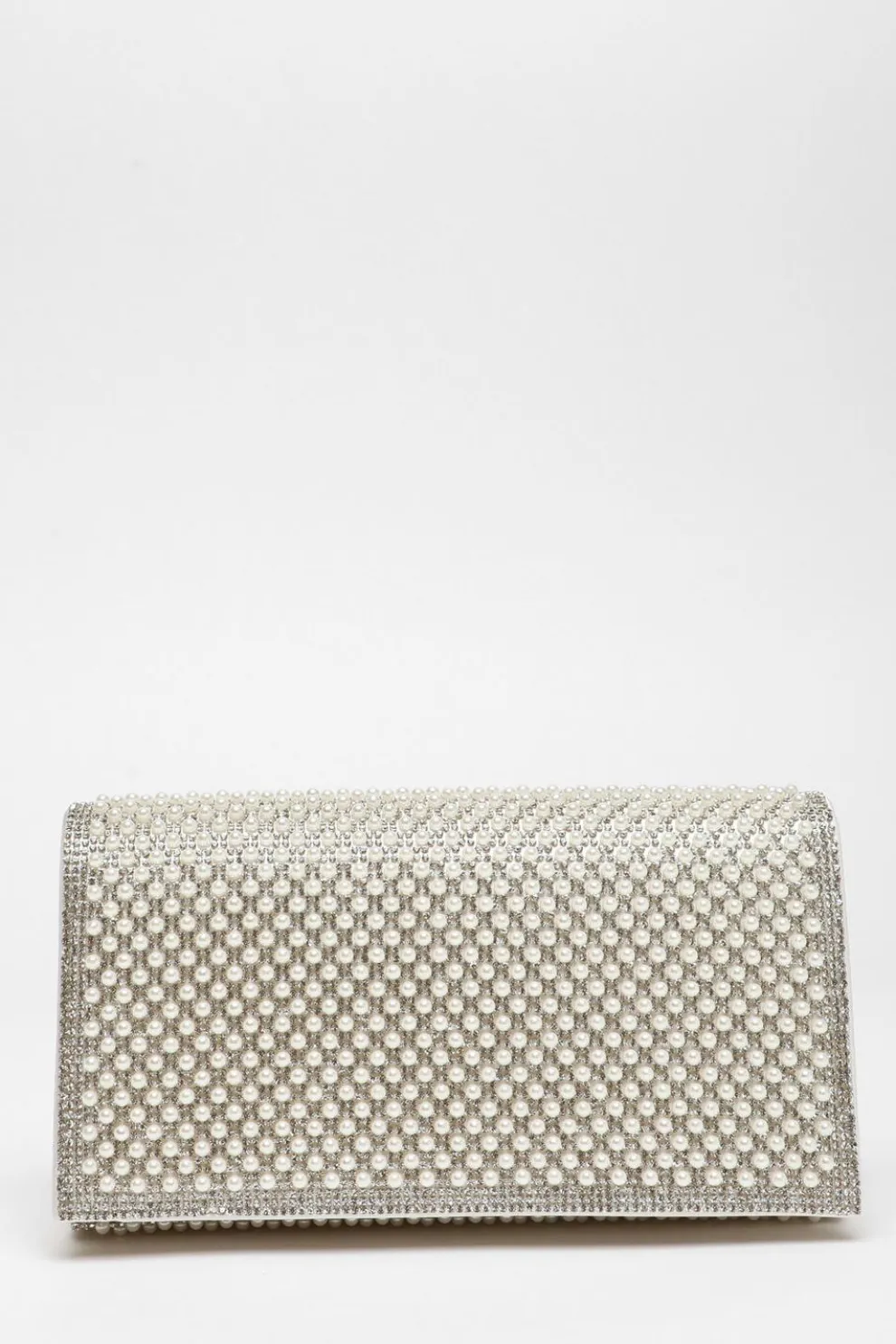 Bridal White Pearl Embellished Clutch Bag