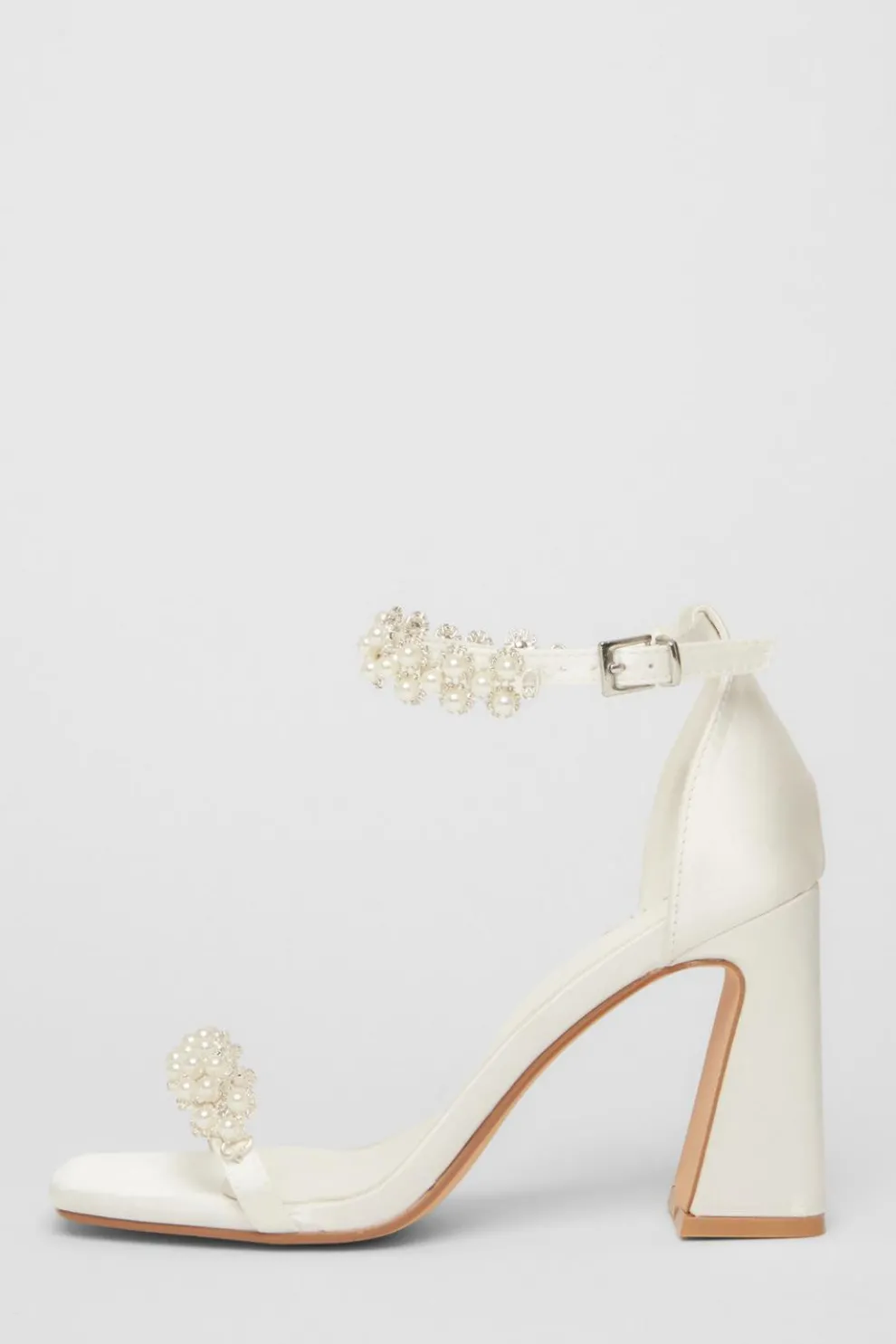 Bridal White Satin Block Heels