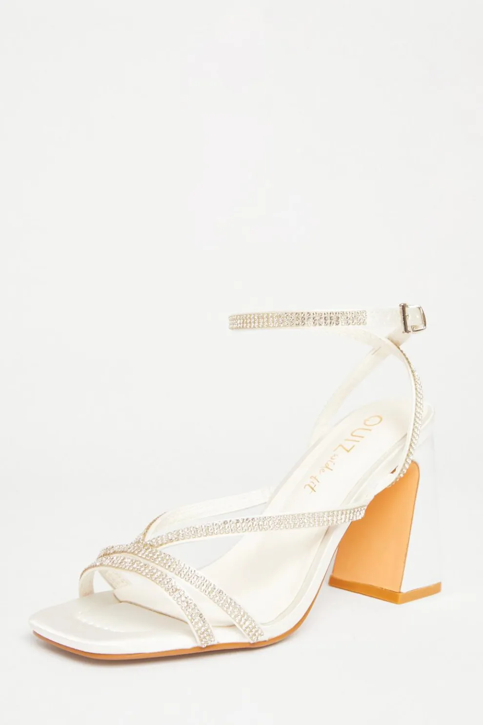 Bridal Wide Fit White Diamante Block Heels