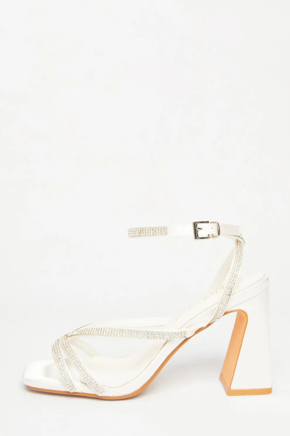 Bridal Wide Fit White Diamante Block Heels