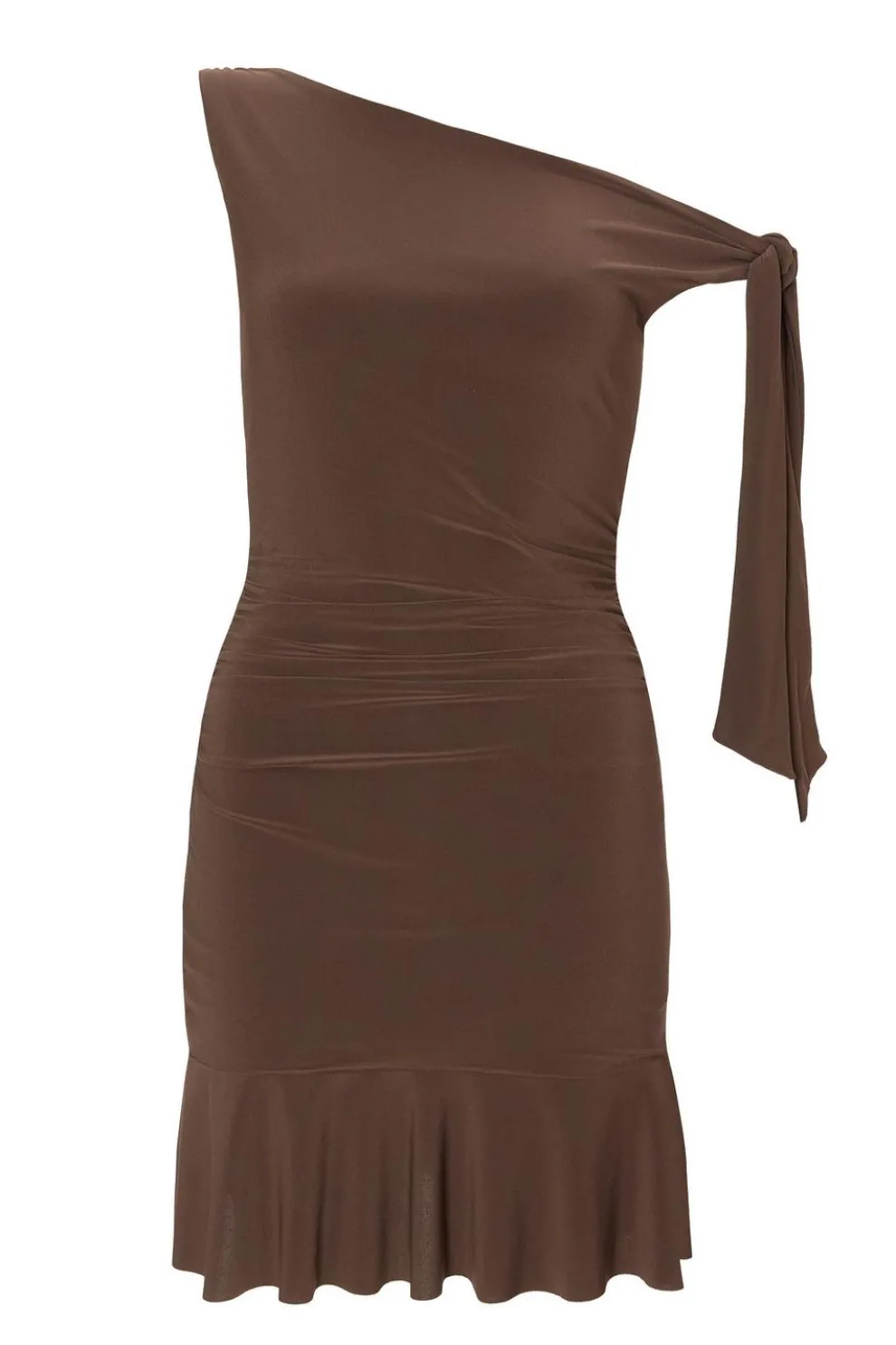 Brown Asymmetric Mini Dress