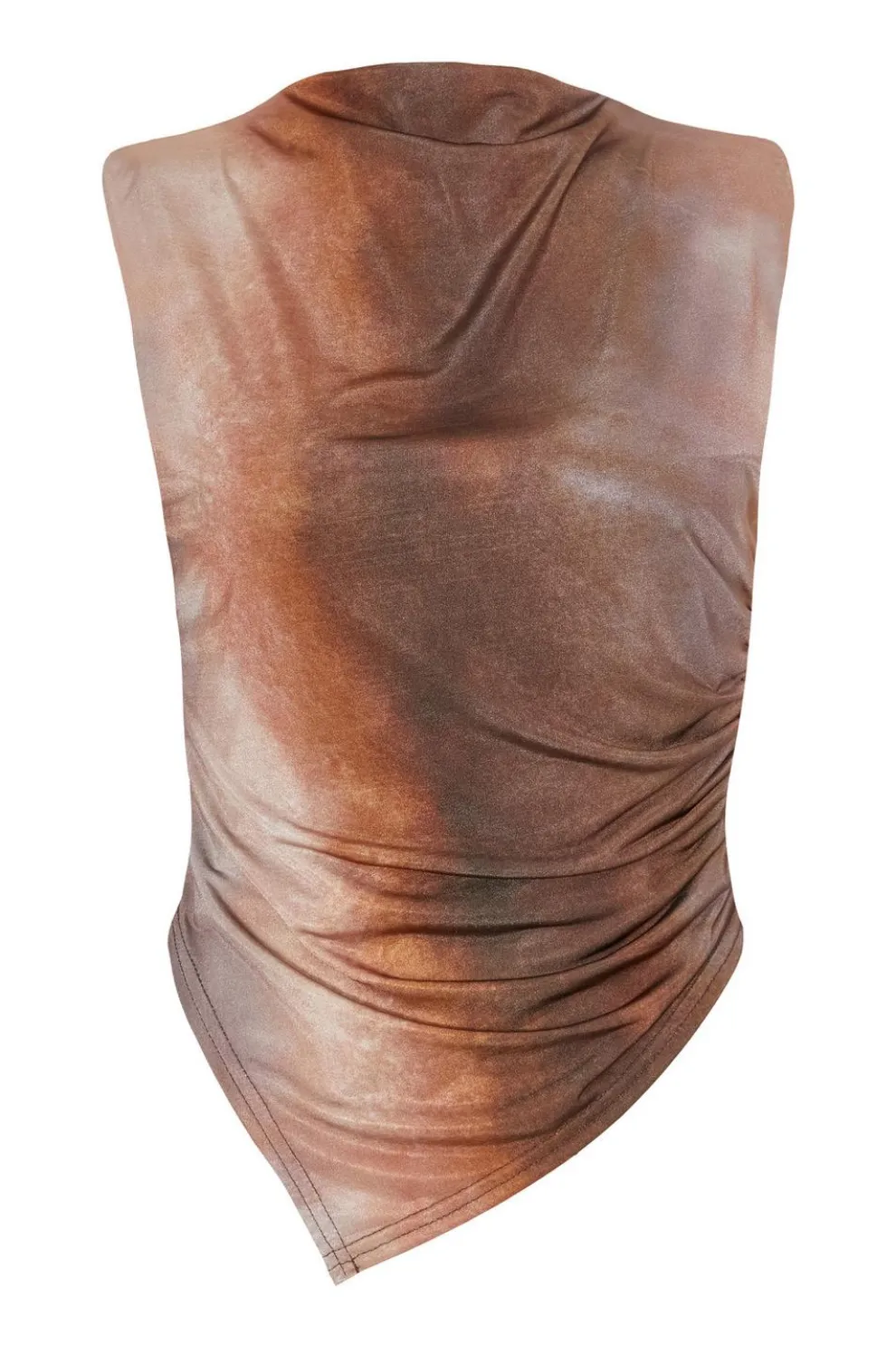 Brown Asymmetric Tie Dye Crop Top