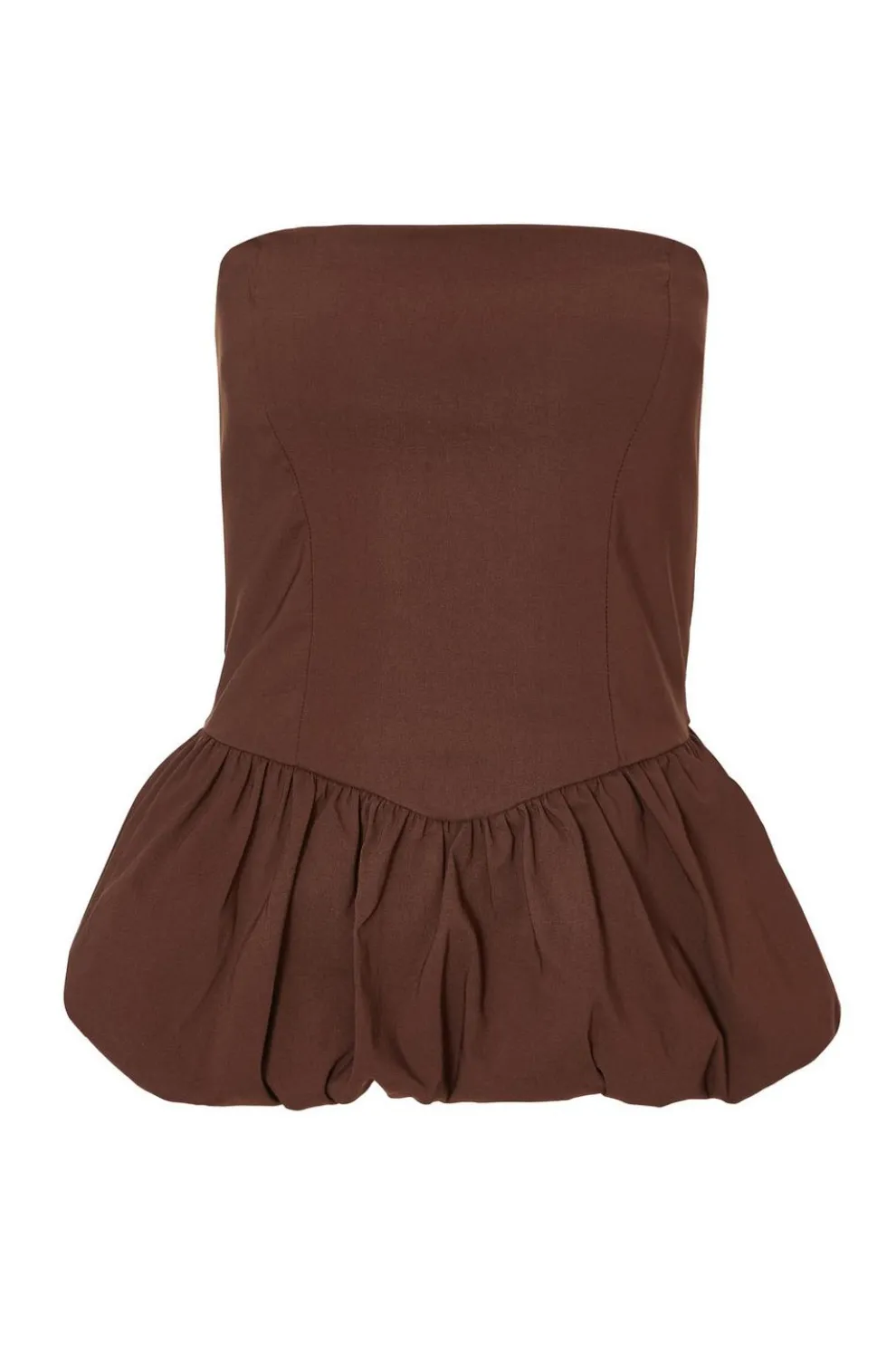 Brown Bandeau Bubble Hem Top
