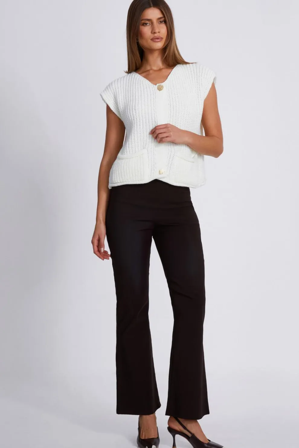 Brown Belted Flared Trousers