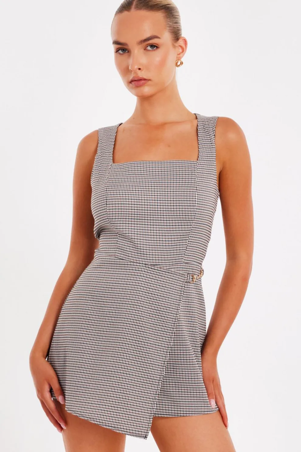Brown Checked Playsuit