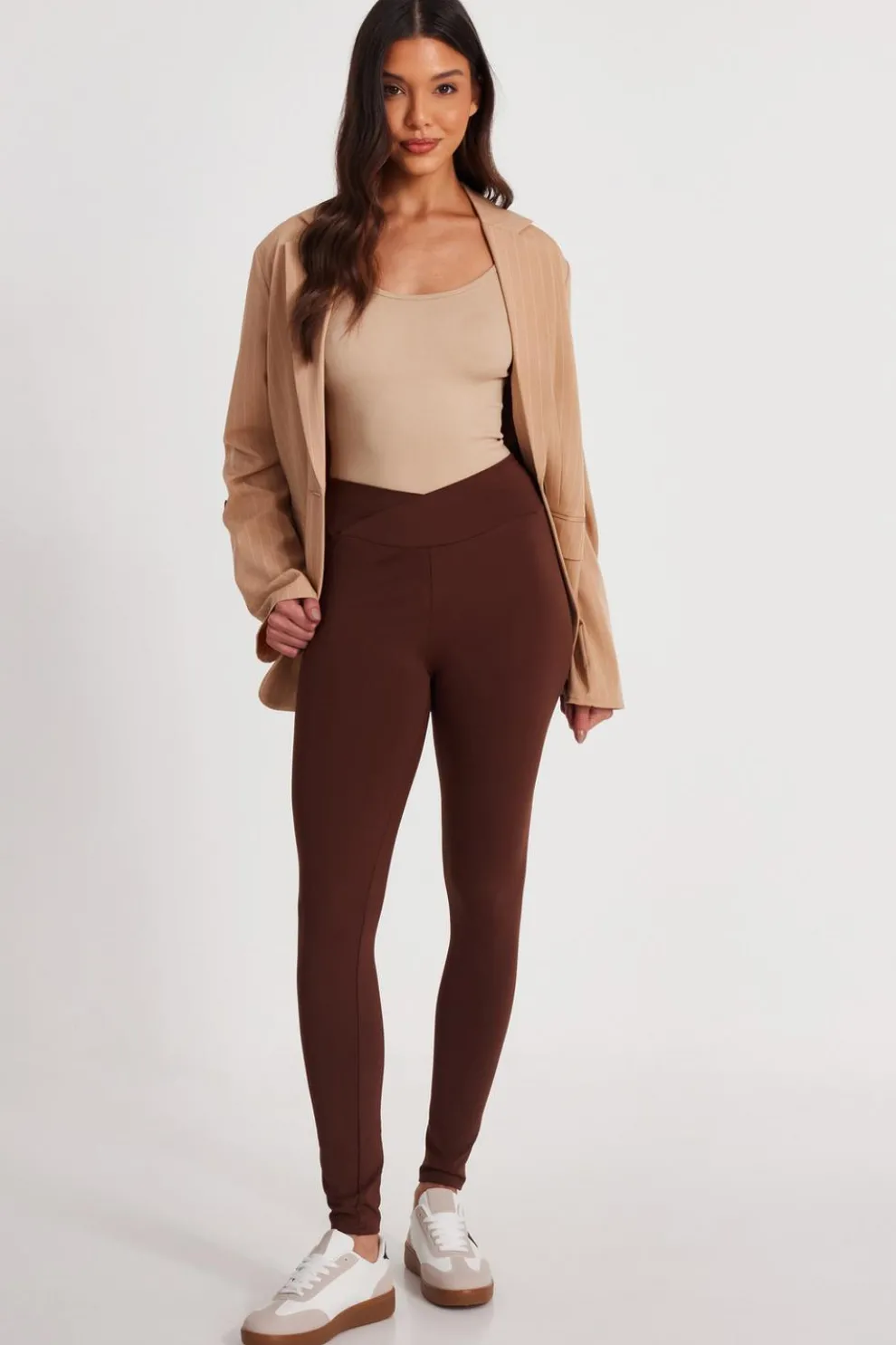 Brown Crossover Waist Leggings