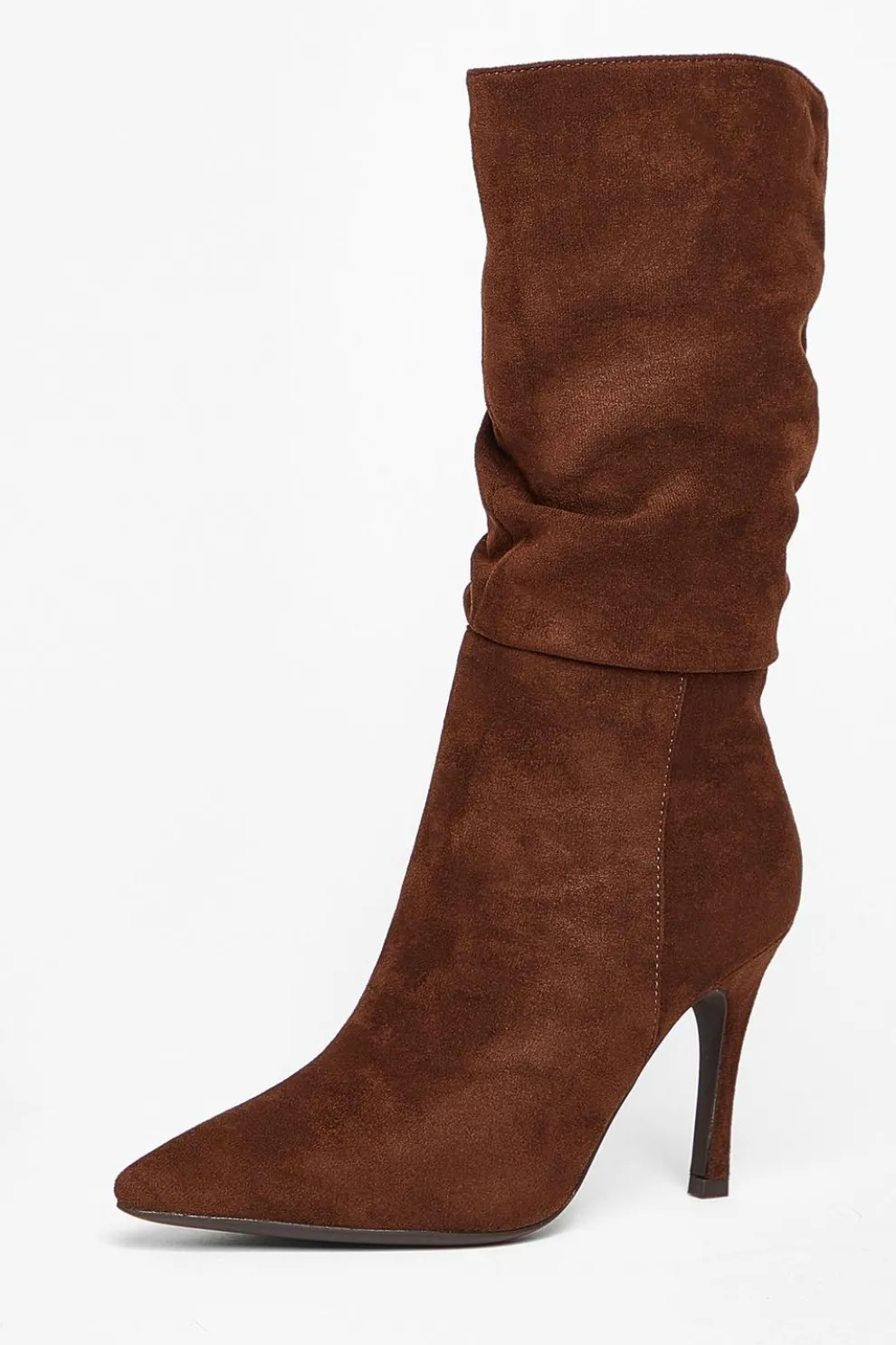 Brown Faux Suede Heeled Boots