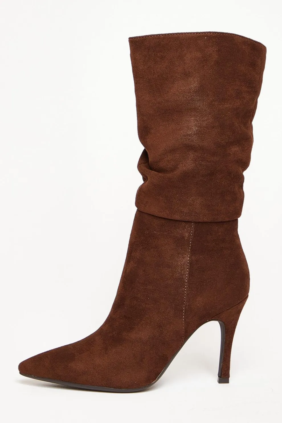 Brown Faux Suede Heeled Boots