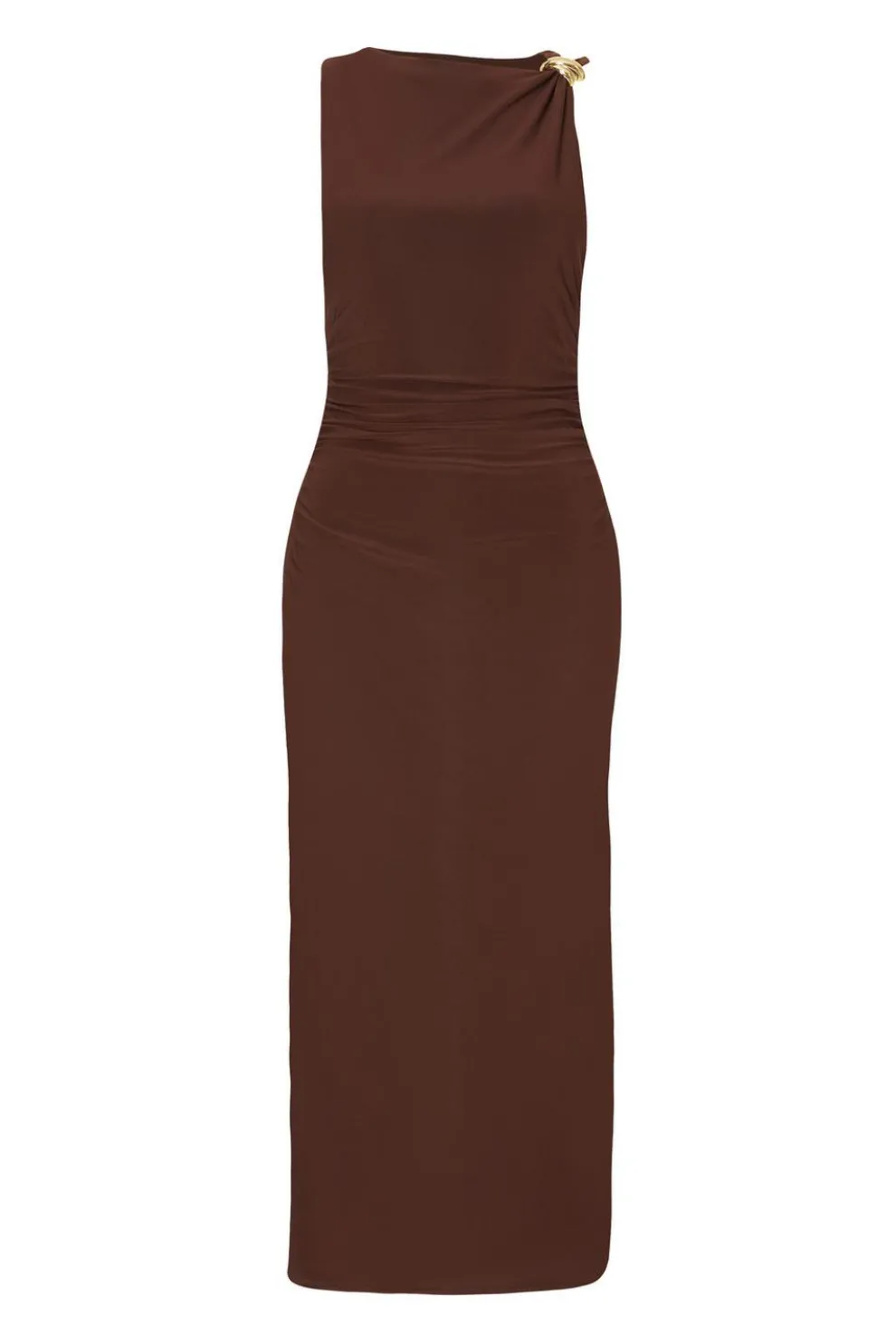 Brown Gold Buckle Midaxi Dress