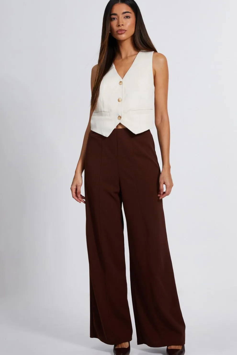 Brown High Waist Wide Leg Trousers