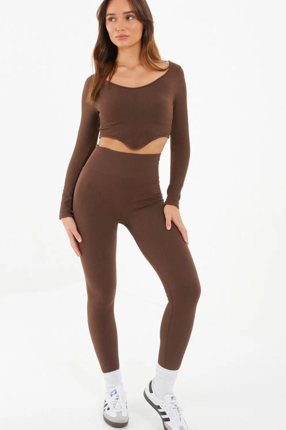 Brown Knit Ribbed Leggings