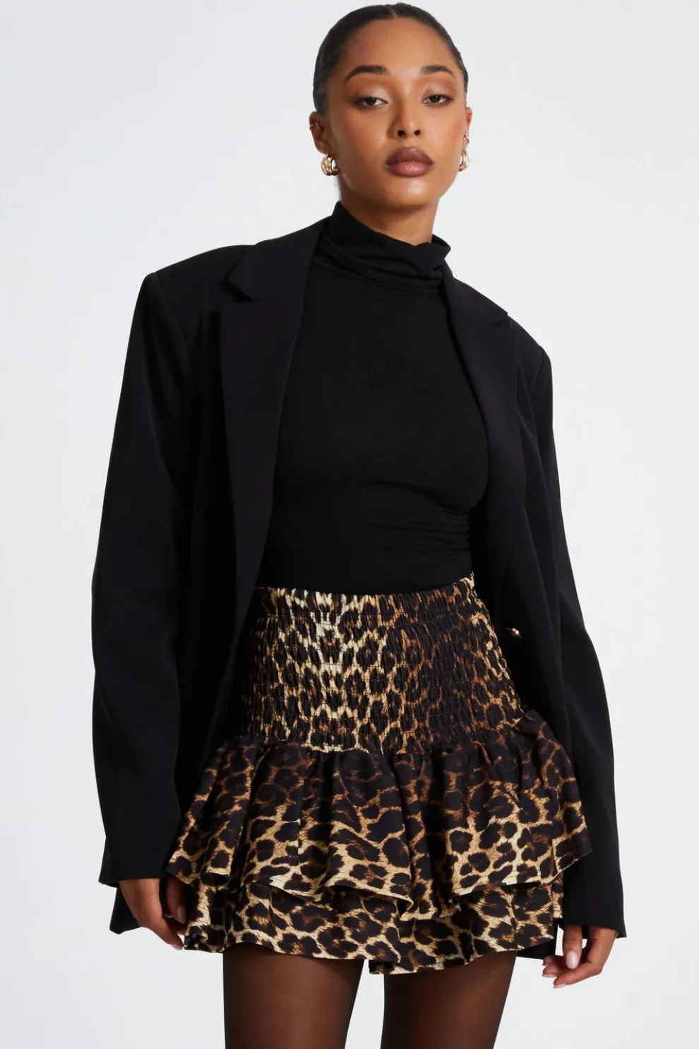 Brown Leopard Print Frill Mini Skirt