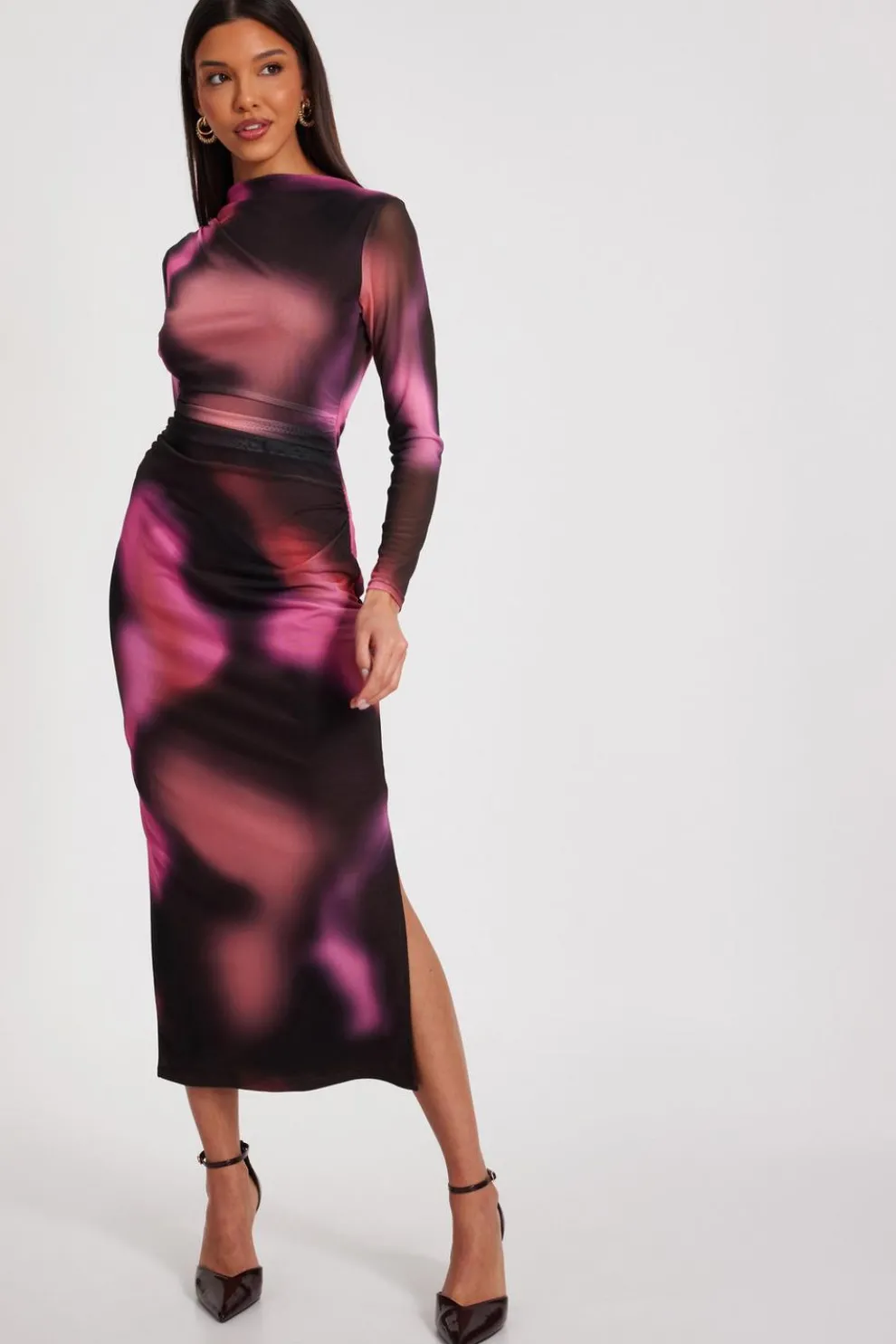 Brown Marble Print Midaxi Dress